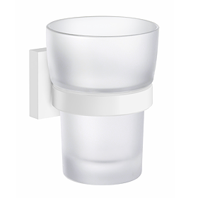 Smedbo House - White Holder with Frosted Glass Tumbler