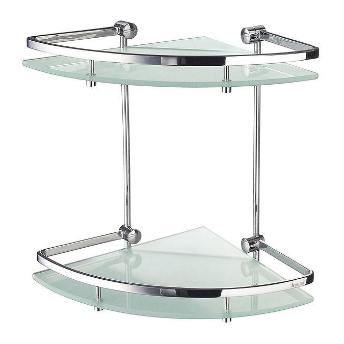 Smedbo Outline 2-Tier Corner Glass Shelf - Polished Chrome - FK464 Large Image