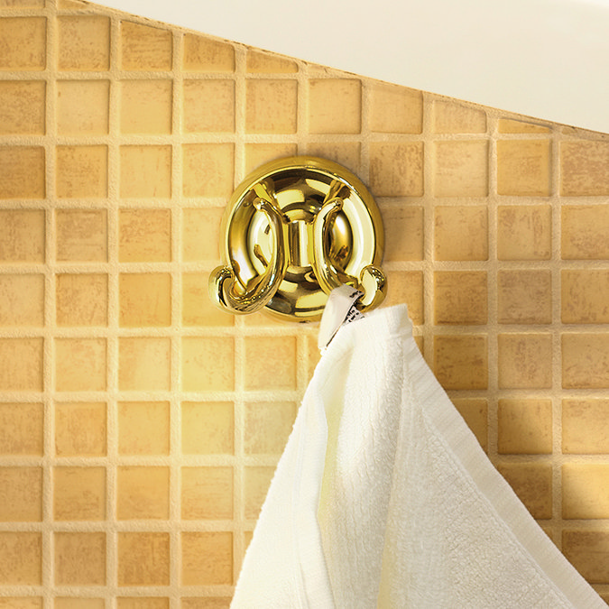 Smedbo Villa Double Towel Hook - Polished Brass - V256  Profile Large Image