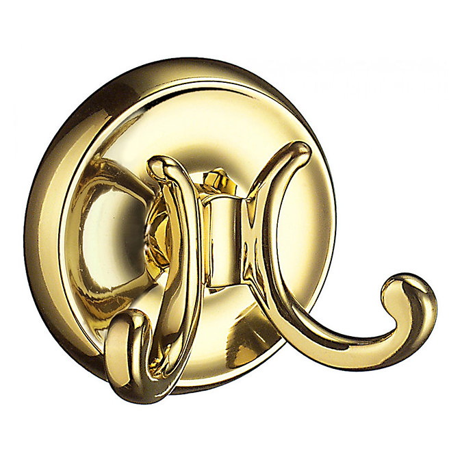 Smedbo Villa Double Towel Hook - Polished Brass - V256 Large Image