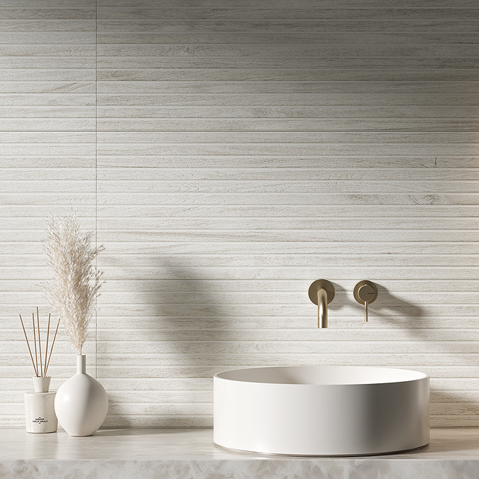 Solano White Wood Effect Large Format Wall Tiles - 330 x 1000mm