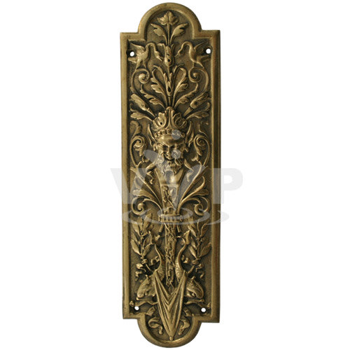 Solid Brass Mythological Motif Door Push Plate - Antique finish - DP-002 Large Image