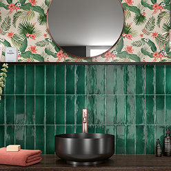 Somerton Green Glazed Crackle Effect Wall Tiles - 75 x 230mm