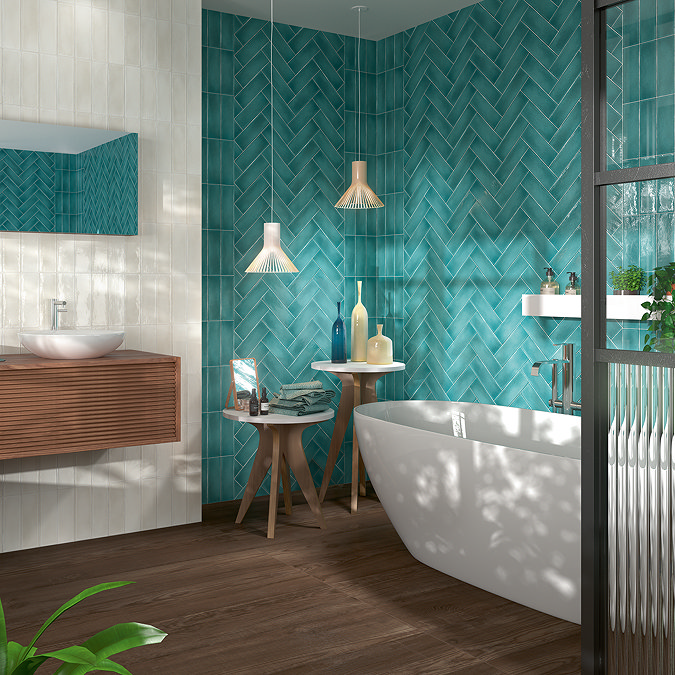 Somerton Teal Glazed Crackle Effect Wall Tiles - 75 x 230mm
