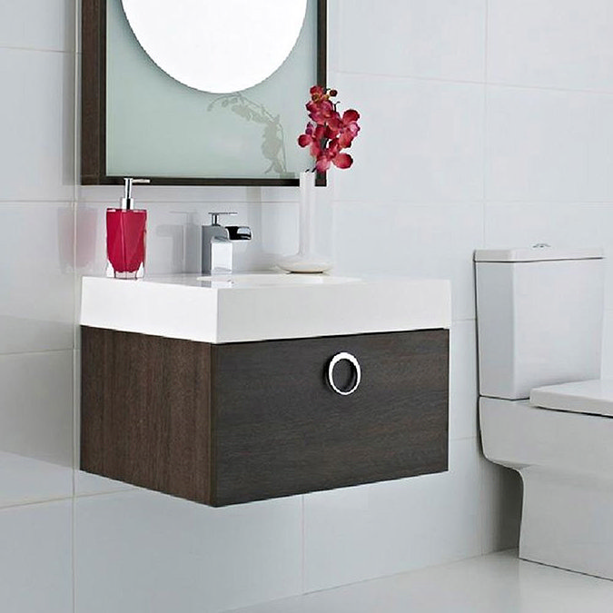 Sonar Wall Mounted Basin & Cabinet - Oak Finish W600 x D480mm - FSO002 Profile Large Image