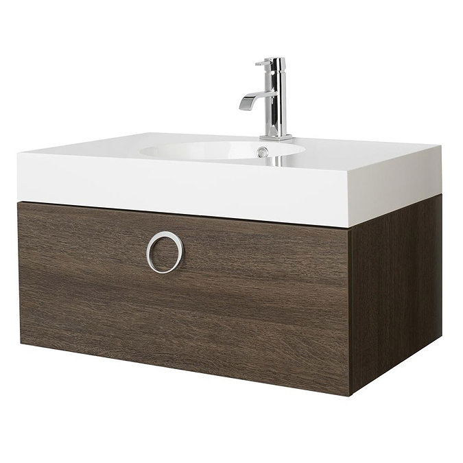 Sonar Wall Mounted Basin & Cabinet - Oak Finish W600 x D480mm - FSO002 Large Image