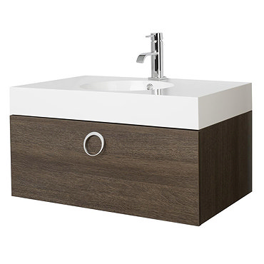 Sonar Wall Mounted Basin & Cabinet - Oak Finish W600 x D480mm - FSO002 Profile Large Image