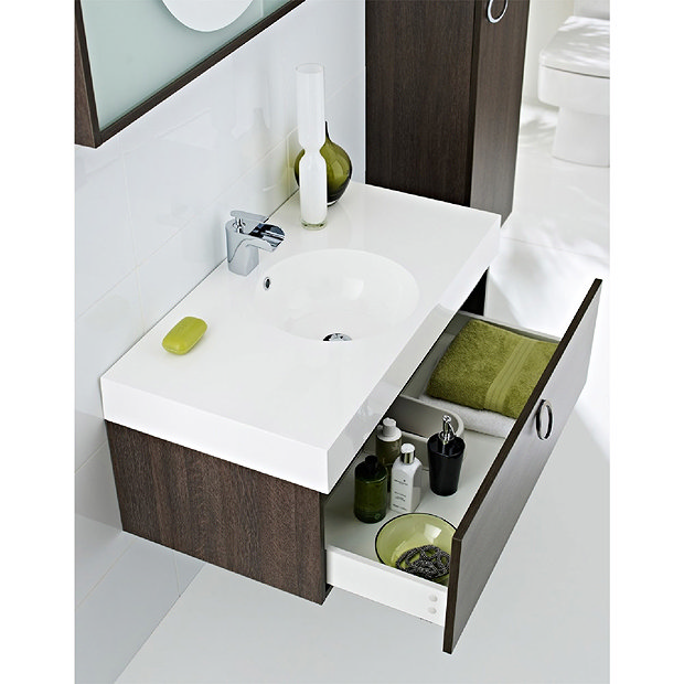 Sonar Wall Mounted Basin & Cabinet - Oak Finish W900 x D480mm - FSO004 ...