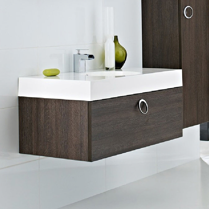 Sonar Wall Mounted Basin & Cabinet - Oak Finish W900 x D480mm - FSO004 Feature Large Image