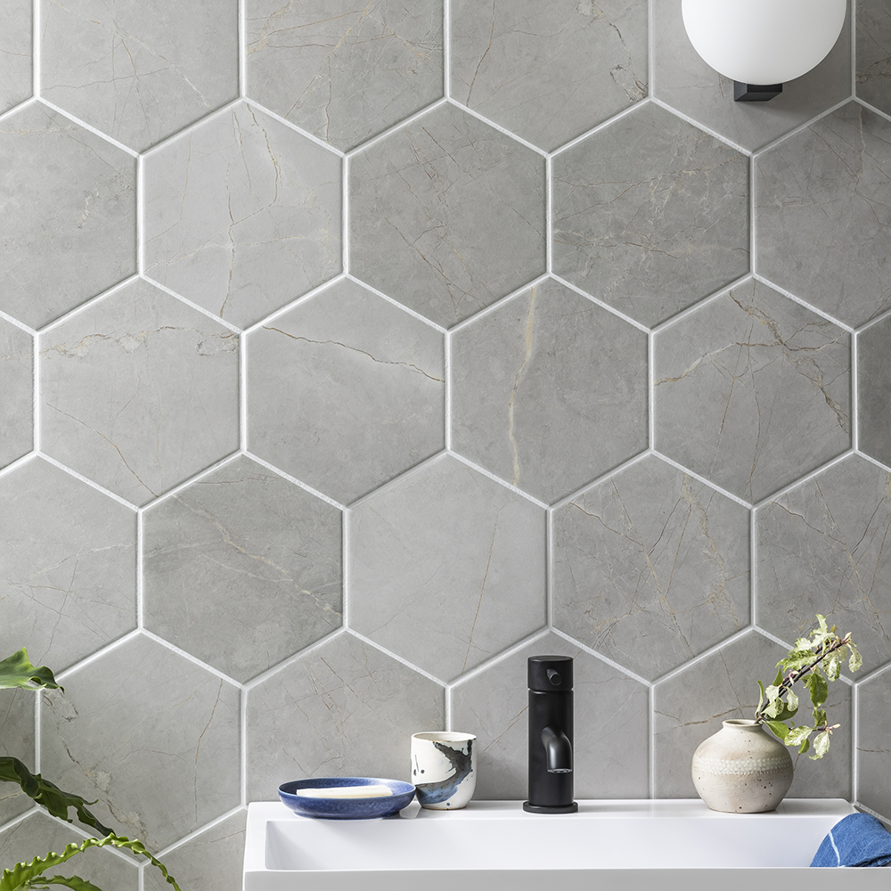 Stonehouse Studio Layton Hexagon Light Grey Stone Effect Tiles - 200 x ...