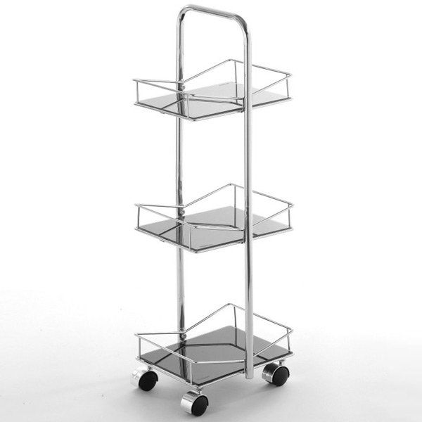 3 Tier Square Black Glass Bathroom Trolley - 1601254 Large Image