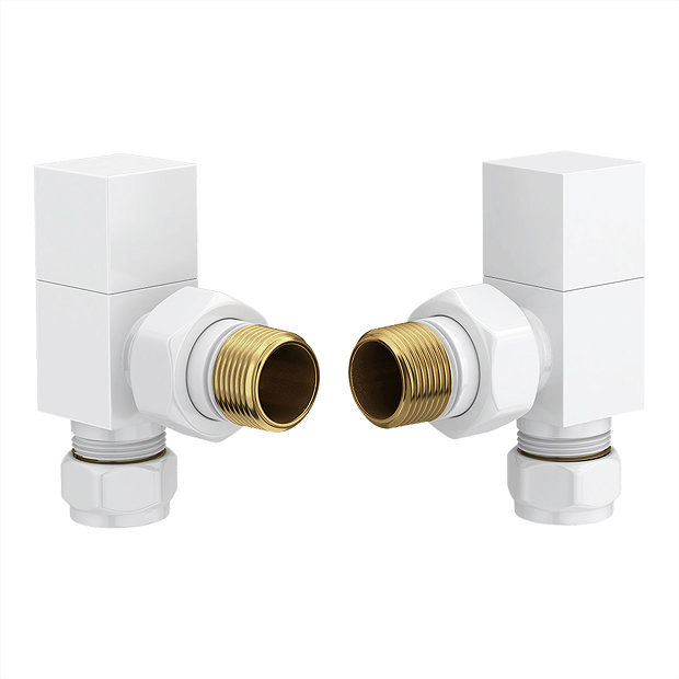 Arezzo Square Angled Radiator Valves - White | Victorian Plumbing UK