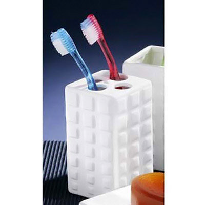 Square White Ceramic Toothbrush Holder w/ Risen Square Design - 1601036 Large Image