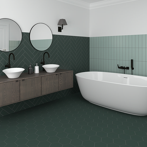 Stonehouse Studio Alvero Dark Green Wall Tiles 75 x 300mm