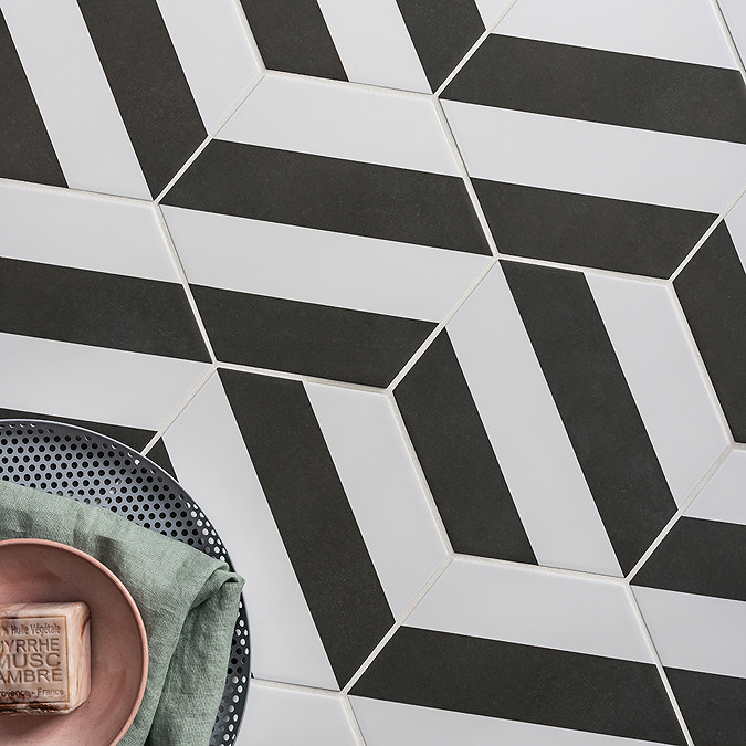Stonehouse Studio Amalfi Jet Striped Hexagon Wall & Floor Tiles - 225 x 259mm