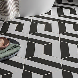 Stonehouse Studio Amalfi Jet Striped Hexagon Wall & Floor Tiles - 225 x 259mm