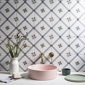 Stonehouse Studio Bakewell Charcoal Geometric Patterned Wall and Floor Tiles - 225 x 225mm