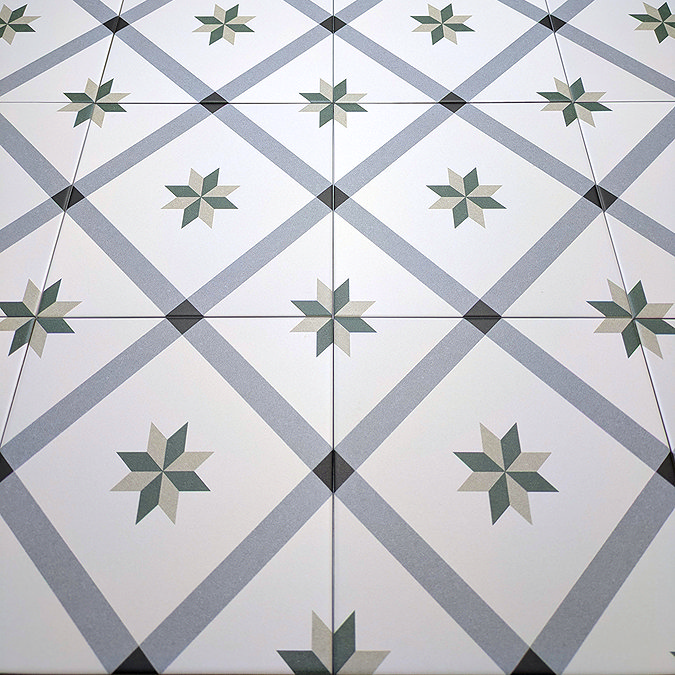 Stonehouse Studio Bakewell Emerald Geometric Patterned Wall and Floor Tiles - 225 x 225mm