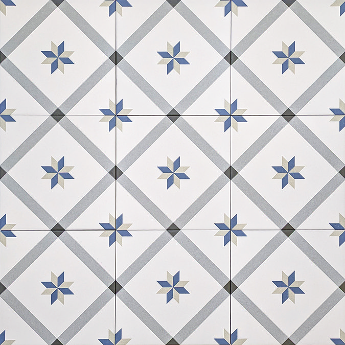 Stonehouse Studio Bakewell Navy Patterned Wall and Floor Tiles - 225 x 225mm