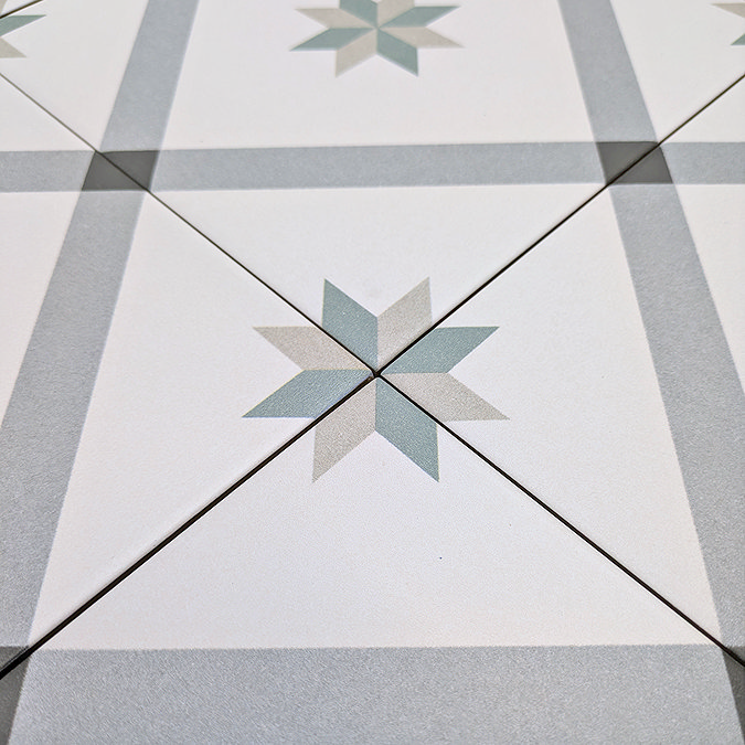 Stonehouse Studio Bakewell Teal Geometric Patterned Wall and Floor Tiles - 225 x 225mm