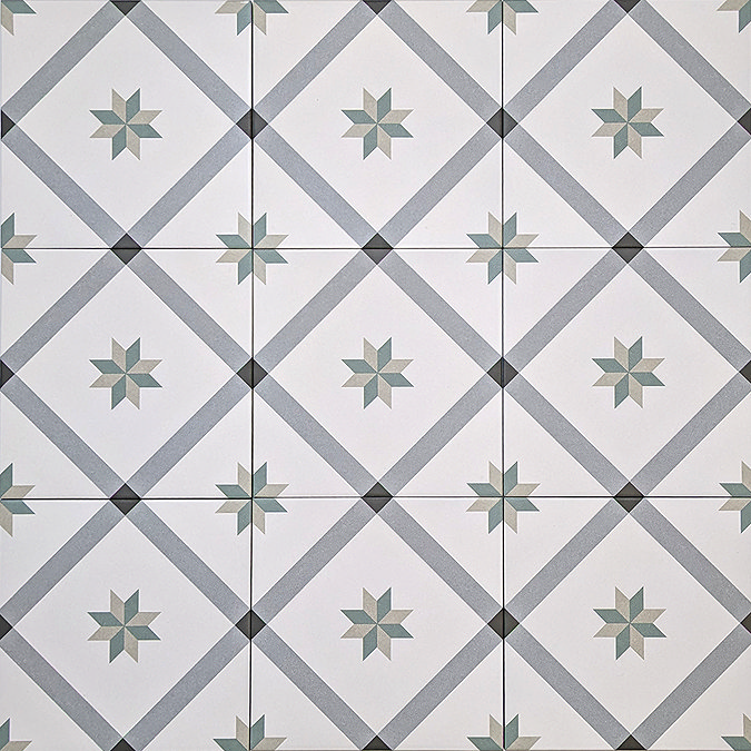 Stonehouse Studio Bakewell Teal Geometric Patterned Wall and Floor Tiles - 225 x 225mm