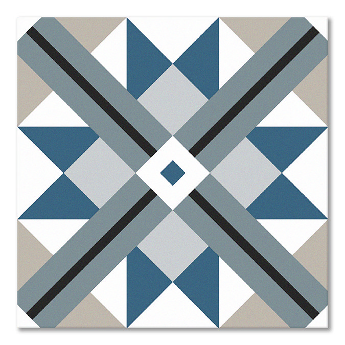 Stonehouse Studio Bentley Prussian Blue Geometric Patterned Wall and Floor Tiles - 225 x 225mm