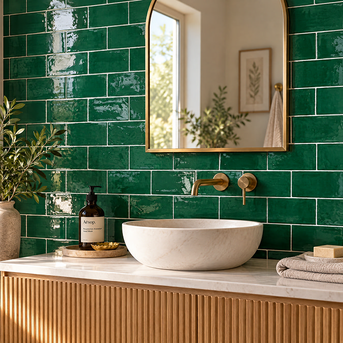 Stonehouse Studio Bramley Rustic Green Gloss Wall Tiles - 75 x 150mm
