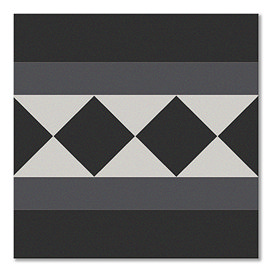Stonehouse Studio Buxton Charcoal Border Geometric Patterned Wall and Floor Tiles - 225 x 225mm