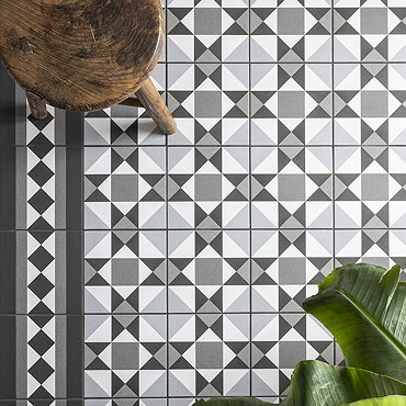 Stonehouse Studio Buxton Charcoal Patterned Wall and Floor Tiles - 225 x 225mm