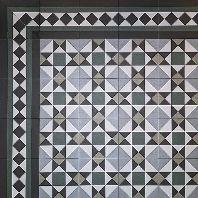 Stonehouse Studio Buxton Emerald Border Geometric Patterned Wall and Floor Tiles - 225 x 225mm