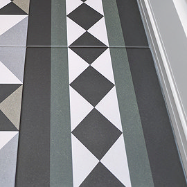 Stonehouse Studio Buxton Emerald Border Geometric Patterned Wall and Floor Tiles - 225 x 225mm