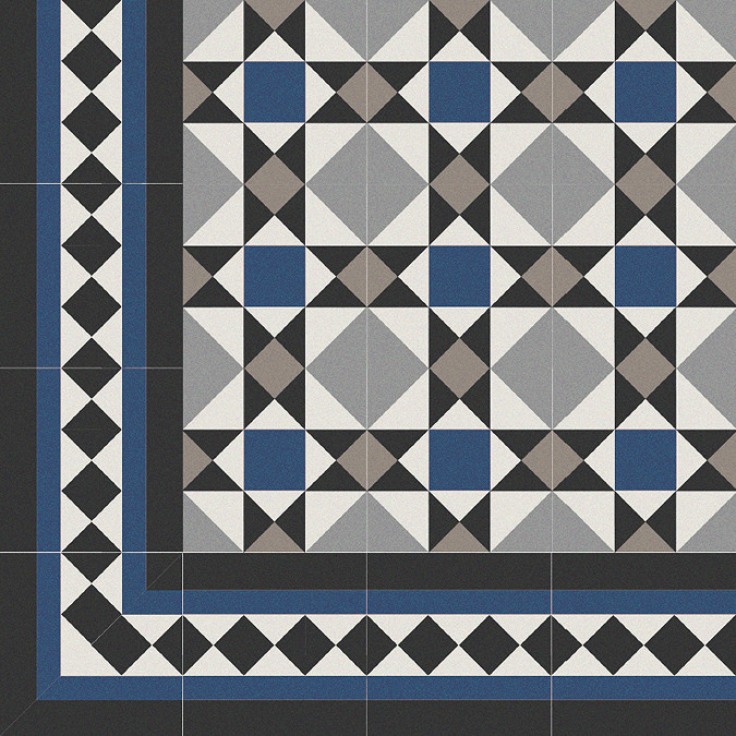 Stonehouse Studio Buxton Navy Border Patterned Wall and Floor Tiles - 225 x 225mm