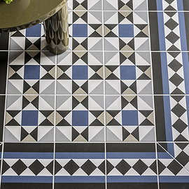 Stonehouse Studio Buxton Navy Geometric Patterned Wall and Floor Tiles - 225 x 225mm