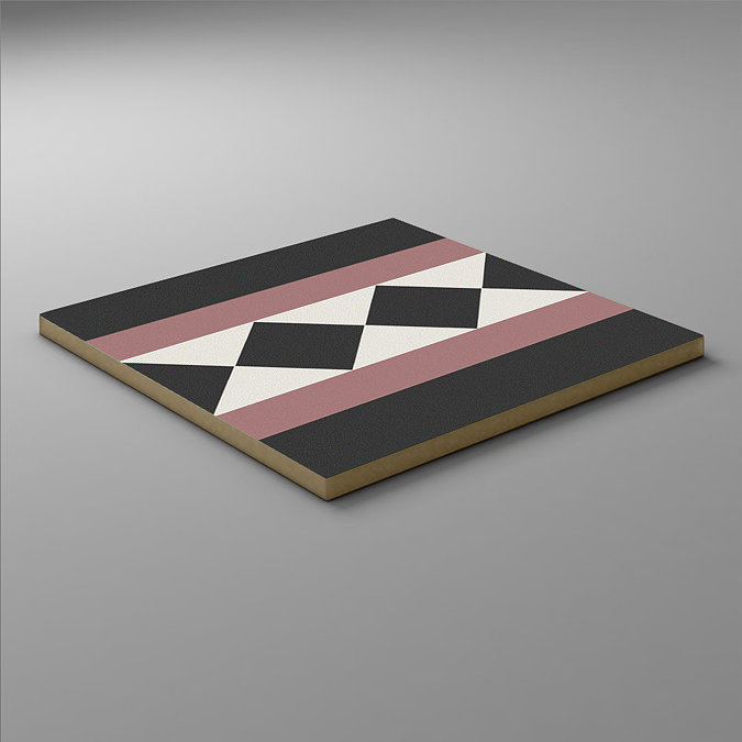 Stonehouse Studio Buxton Pink Border Geometric Patterned Wall and Floor Tiles - 225 x 225mm