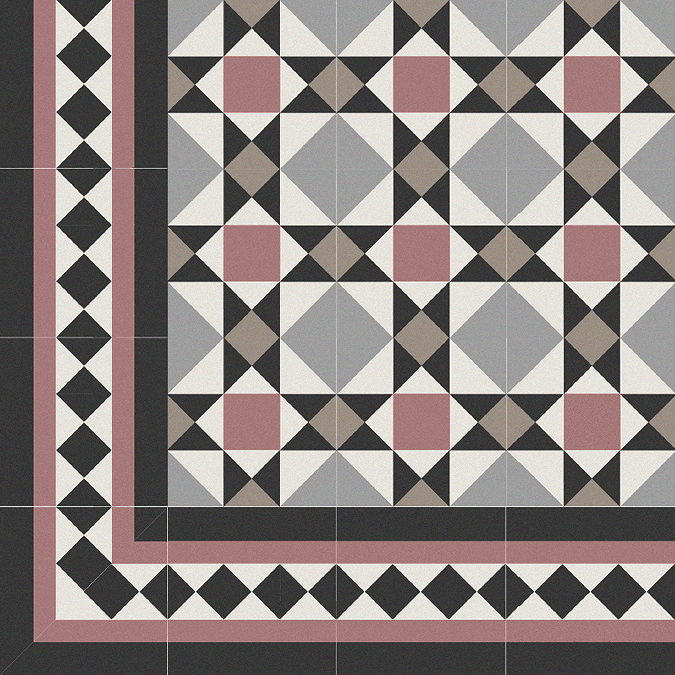 Stonehouse Studio Buxton Pink Border Geometric Patterned Wall and Floor Tiles - 225 x 225mm