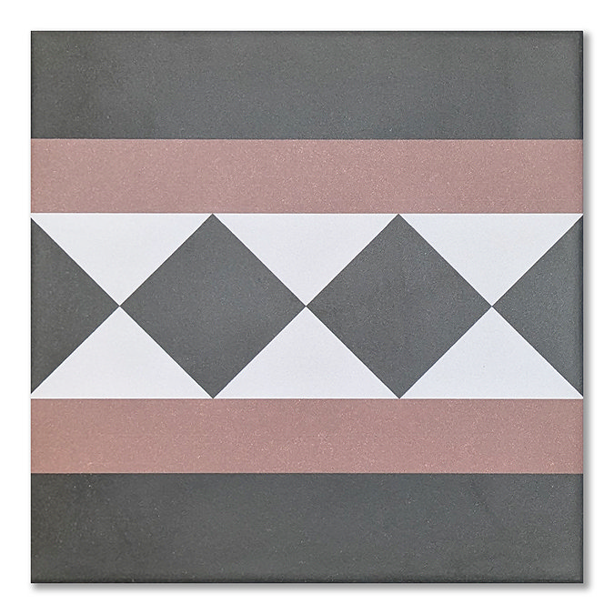 Stonehouse Studio Buxton Pink Border Geometric Patterned Wall and Floor Tiles - 225 x 225mm