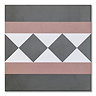 Stonehouse Studio Buxton Pink Border Geometric Patterned Wall and Floor Tiles - 225 x 225mm