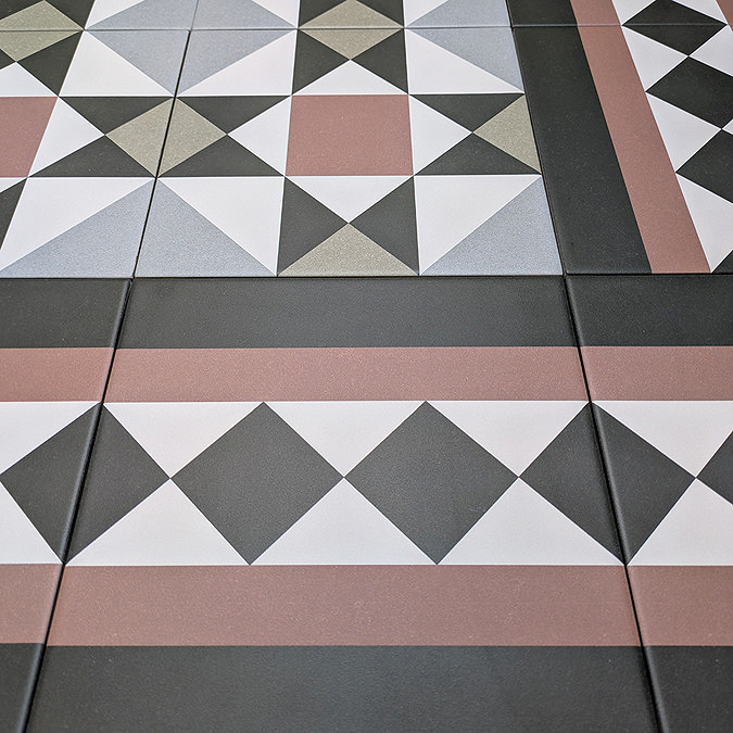 Stonehouse Studio Buxton Pink Border Geometric Patterned Wall and Floor Tiles - 225 x 225mm