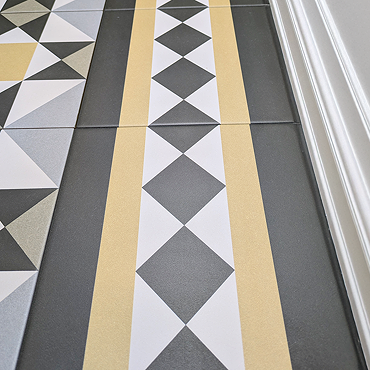 Stonehouse Studio Buxton Saffron Border Geometric Patterned Wall and Floor Tiles - 225 x 225mm