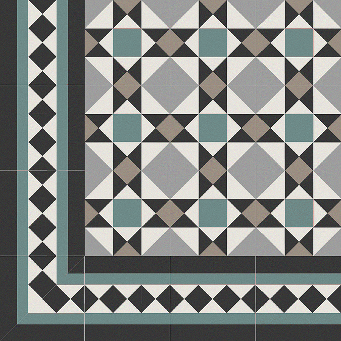 Stonehouse Studio Buxton Teal Border Geometric Patterned Wall and Floor Tiles - 225 x 225mm