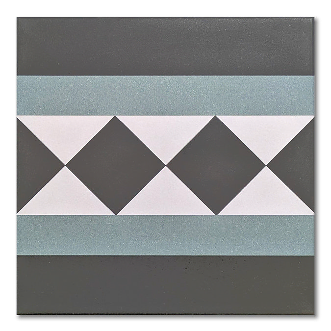Stonehouse Studio Buxton Teal Border Geometric Patterned Wall and Floor Tiles - 225 x 225mm