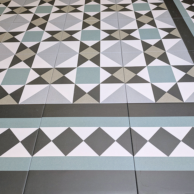 Stonehouse Studio Buxton Teal Border Geometric Patterned Wall and Floor Tiles - 225 x 225mm