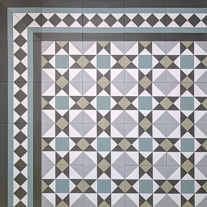 Stonehouse Studio Buxton Teal Border Geometric Patterned Wall and Floor Tiles - 225 x 225mm