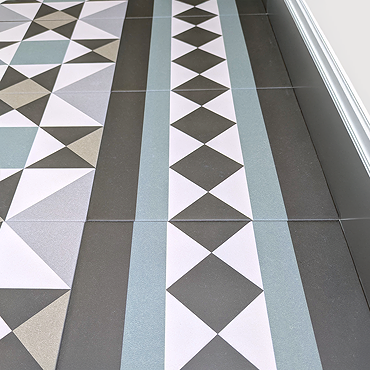 Stonehouse Studio Buxton Teal Border Geometric Patterned Wall and Floor Tiles - 225 x 225mm