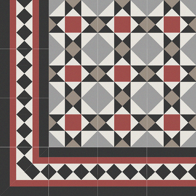 Stonehouse Studio Buxton Terracotta Border Patterned Wall and Floor Tiles - 225 x 225mm
