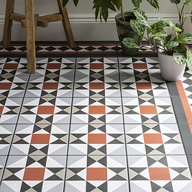 Stonehouse Studio Buxton Terracotta Geometric Patterned Wall and Floor Tiles - 225 x 225mm