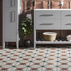Stonehouse Studio Celeste Brick Red Encaustic Effect Tiles - 225 x 225mm