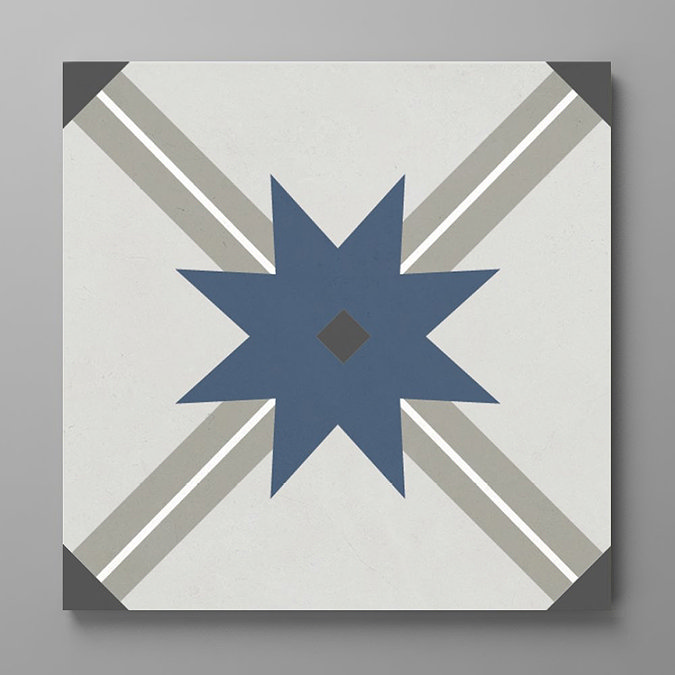 Stonehouse Studio Celeste Prussian Blue Encaustic Effect Tiles - 225 x 225mm