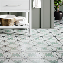 Stonehouse Studio Celeste Sage Encaustic Effect Tiles - 225 x 225mm