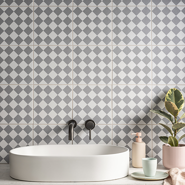 Stonehouse Studio Chequers Dove Grey Patterned Wall and Floor Tiles - 225 x 225mm